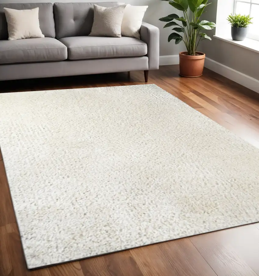 Ivory Shag Handmade Area Rug Photo 1