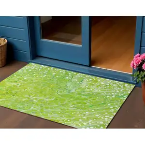Photo of Shamrock Green And Ivory Abstract Washable Indoor Outdoor Area Rug