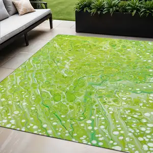 Photo of Shamrock Green And Ivory Abstract Washable Indoor Outdoor Area Rug
