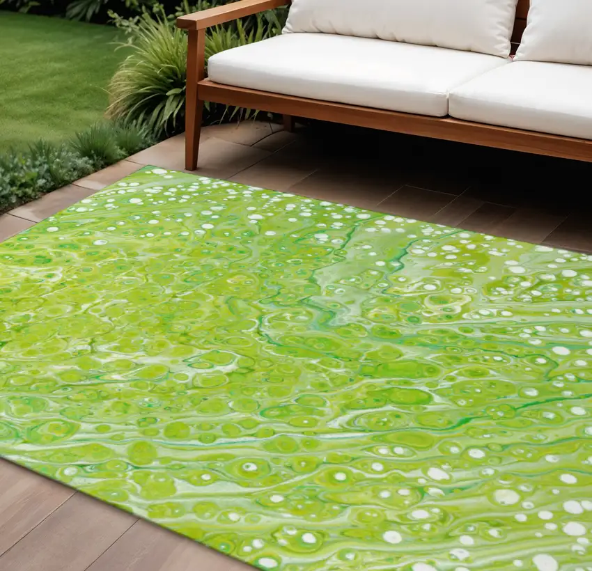 Shamrock Green And Ivory Abstract Washable Indoor Outdoor Area Rug Photo 1
