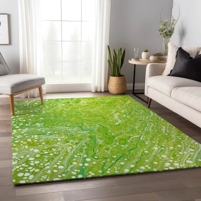 Shamrock Green And Ivory Abstract Washable Indoor Outdoor Area Rug Photo 6