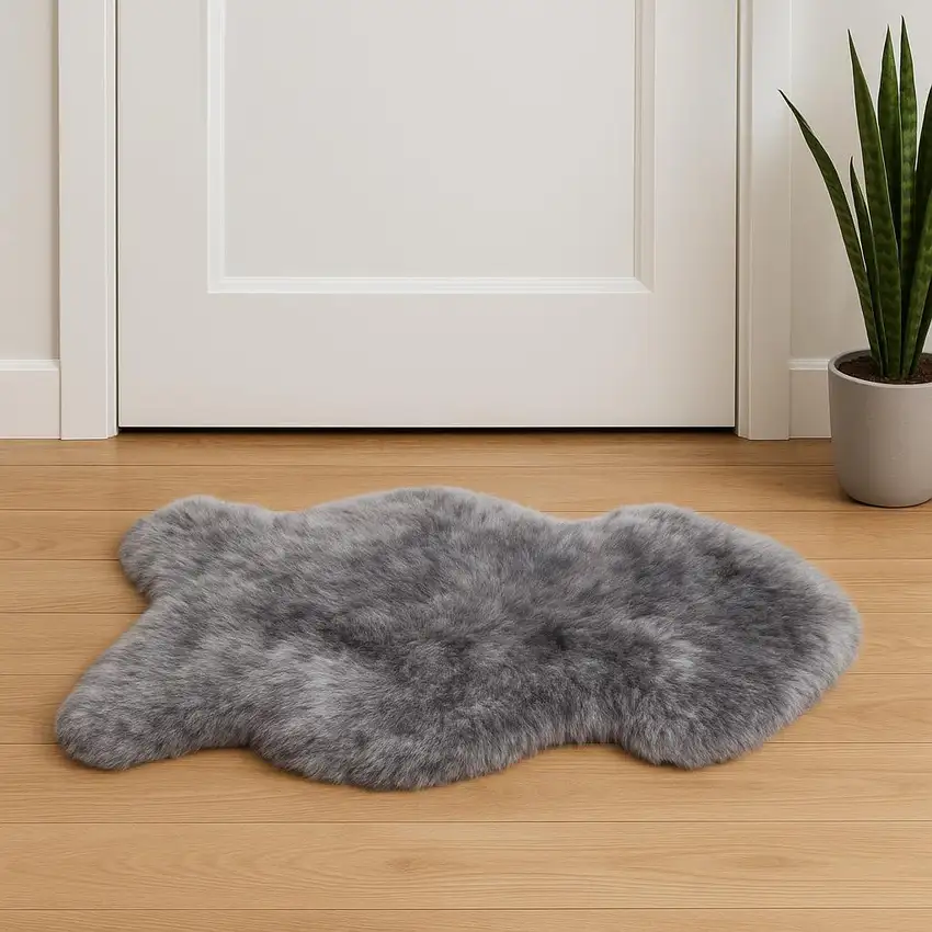 Gray Sheepskin Handmade Non Skid Area Rug Photo 1
