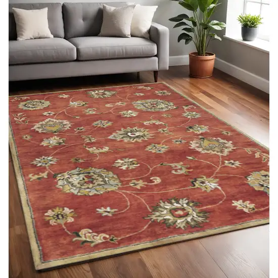 Sienna Gold And Green New Zealand Lambs Wool Floral Vines Hand Tufted Area Rug Photo 1