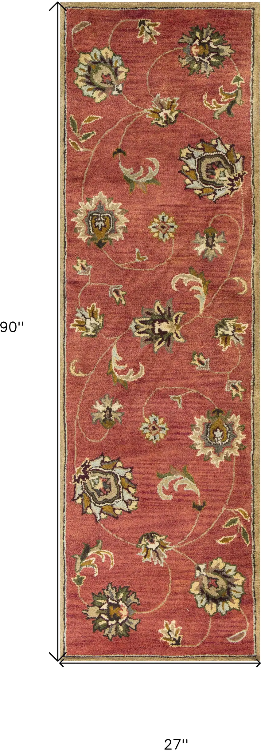 2' X 7' Sienna Floral Vines Wool Runner Rug Photo 7