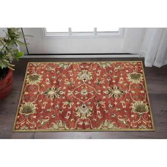 Rust Beige And Gray Wool Floral Medallion Hand Tufted Area Rug Photo 1