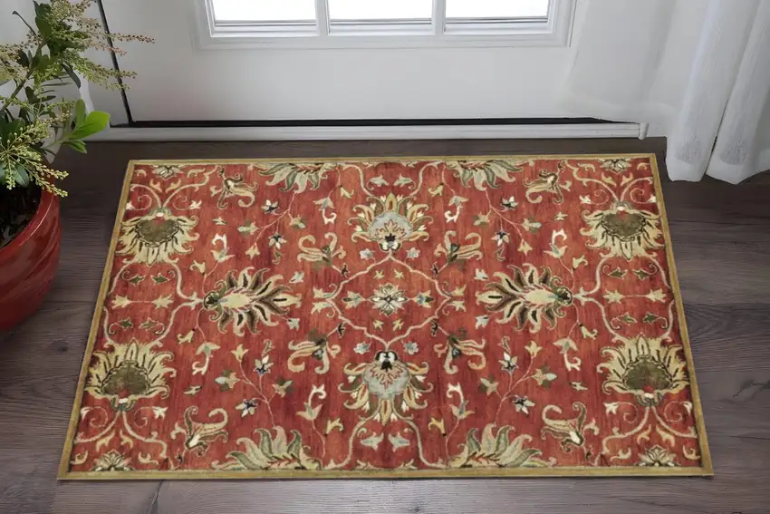 Rust Beige And Gray Wool Floral Medallion Hand Tufted Area Rug Photo 1