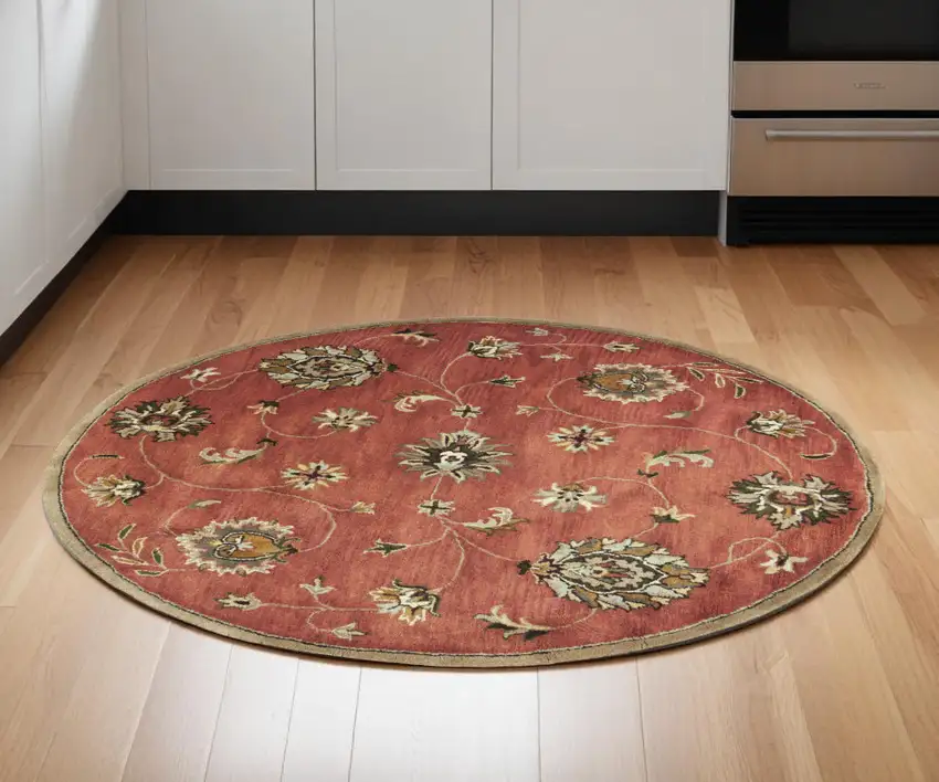 6' Sienna Orange Hand Tufted Traditional Round Indoor Area Rug Photo 1