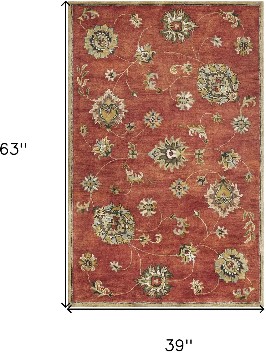Sienna Orange Hand Tufted Wool Traditional Floral Indoor Area Rug Photo 8