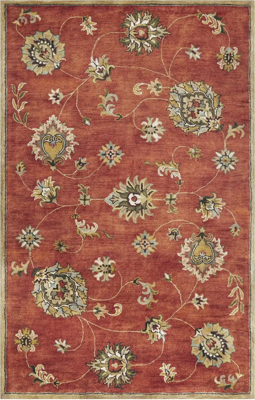 Sienna Orange Hand Tufted Wool Traditional Floral Indoor Area Rug Photo 1