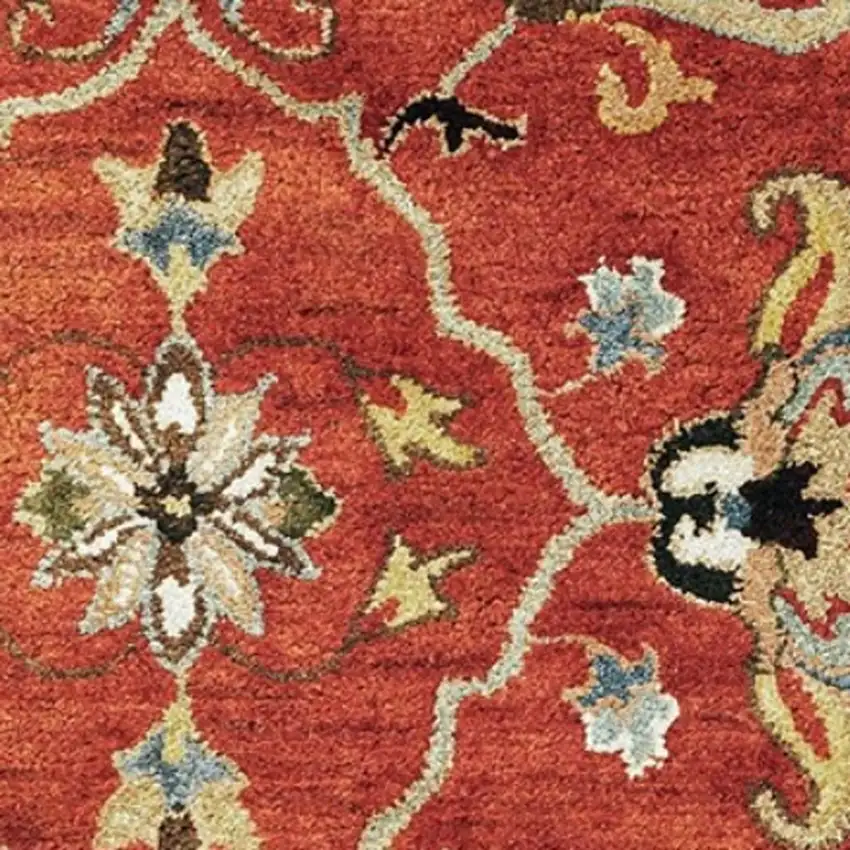 7' Rust Beige And Gray Wool Floral Medallion Hand Tufted Runner Rug Photo 5