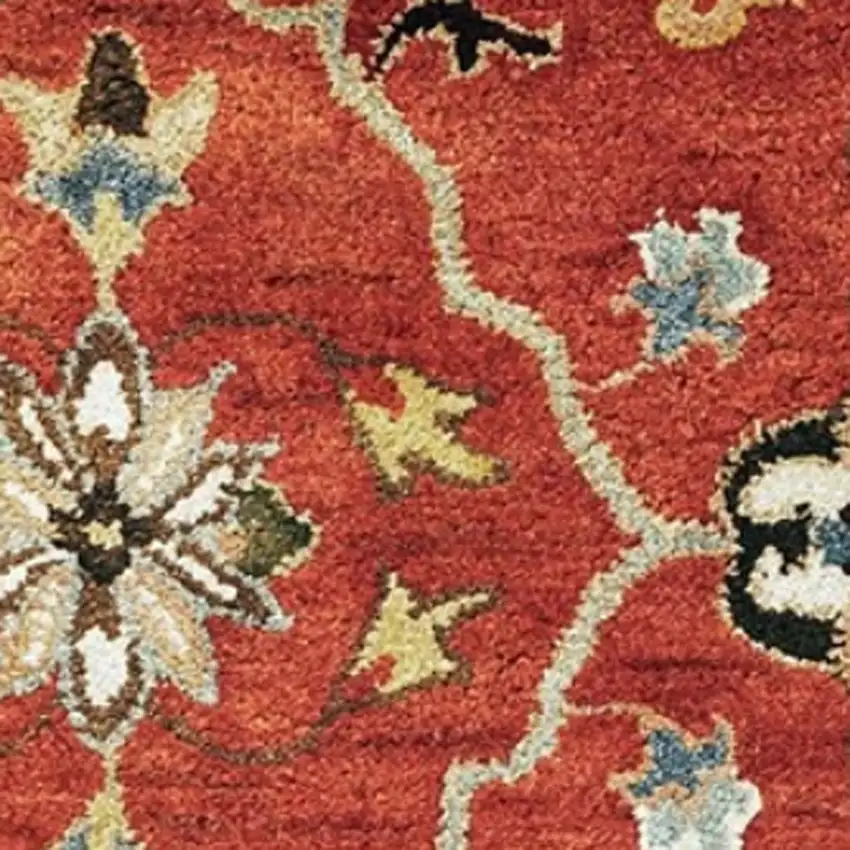 7' Rust Beige And Gray Wool Floral Medallion Hand Tufted Runner Rug Photo 4