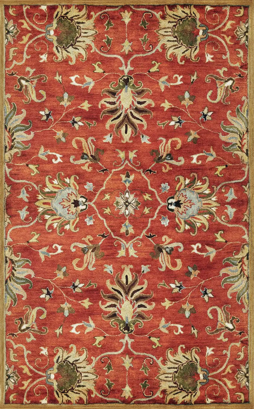 Sienna Orange Hand Tufted Wool Traditional Floral Indoor Runner Rug Photo 1