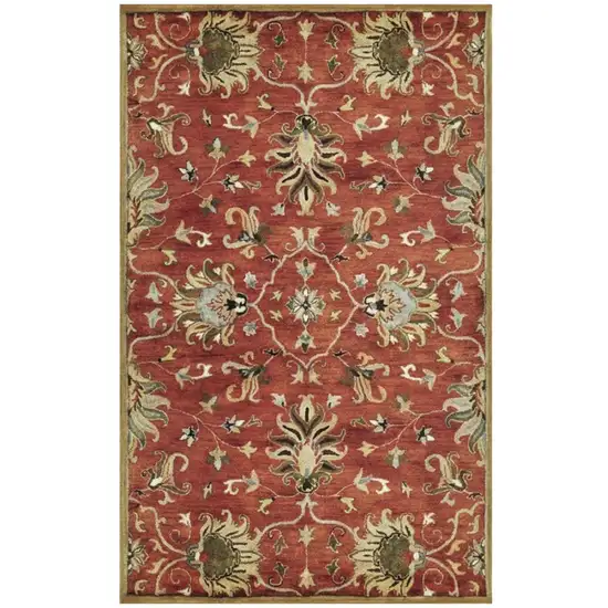 Rust Beige And Gray Wool Floral Medallion Hand Tufted Area Rug Photo 2