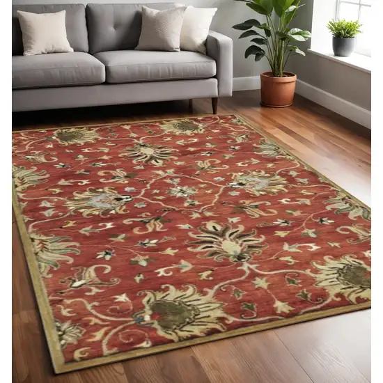 Rust Beige And Gray Wool Floral Medallion Hand Tufted Area Rug Photo 1