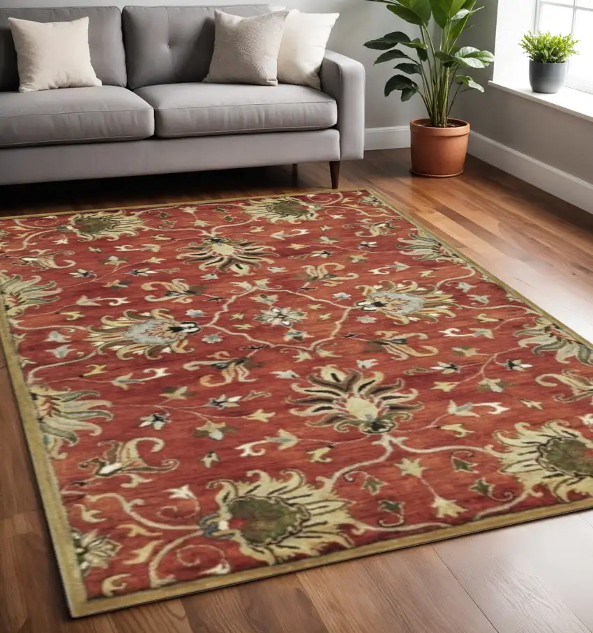 Rust Beige And Gray Wool Floral Medallion Hand Tufted Area Rug Photo 1