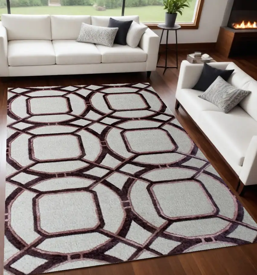 Silver Abstract Geometric Hand Tufted Non Skid Area Rug Photo 1