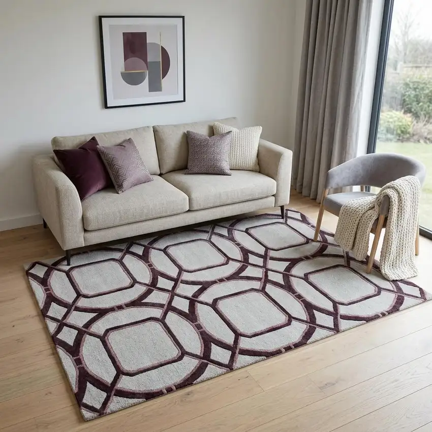 Silver Abstract Geometric Hand Tufted Non Skid Area Rug Photo 1