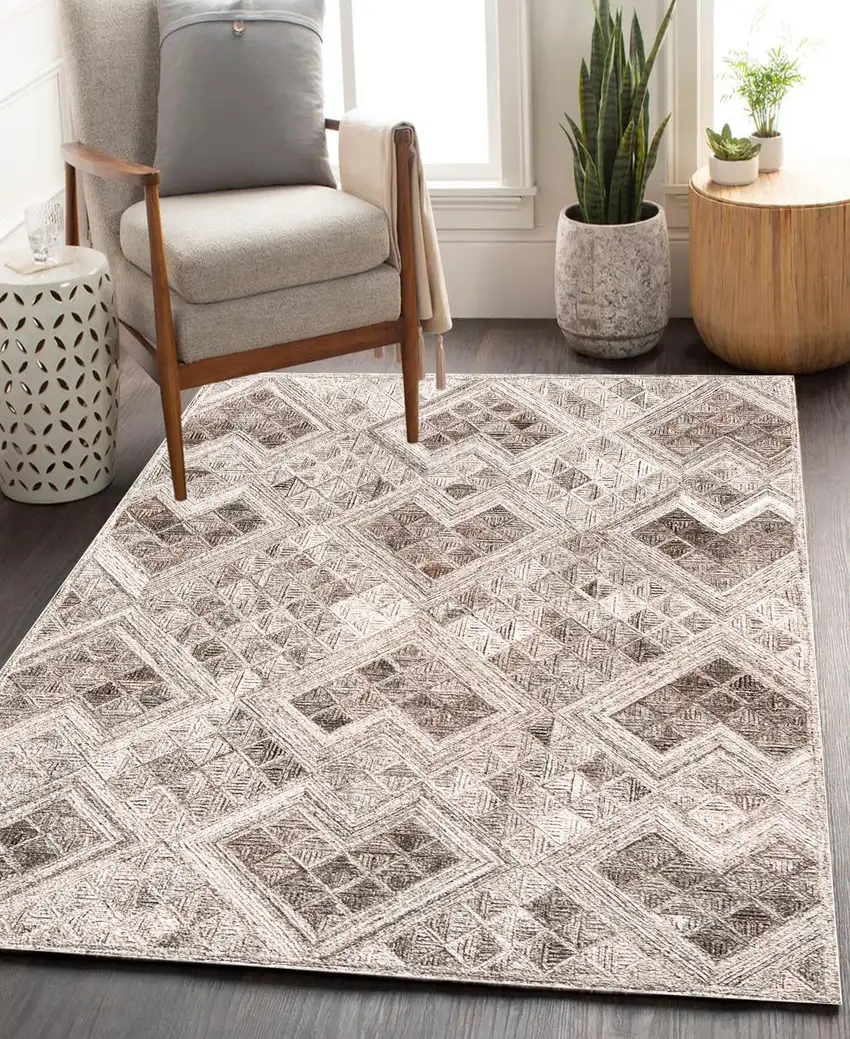 Silver Abstract Geometric Hand Tufted Non Skid Area Rug Photo 8