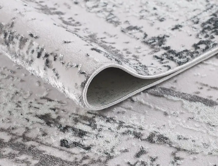 Silver Abstract Washable Non Skid Area Rug With Fringe Photo 8