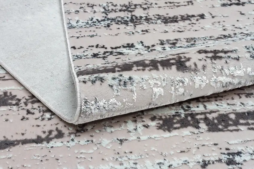 Silver Abstract Washable Non Skid Area Rug With Fringe Photo 9
