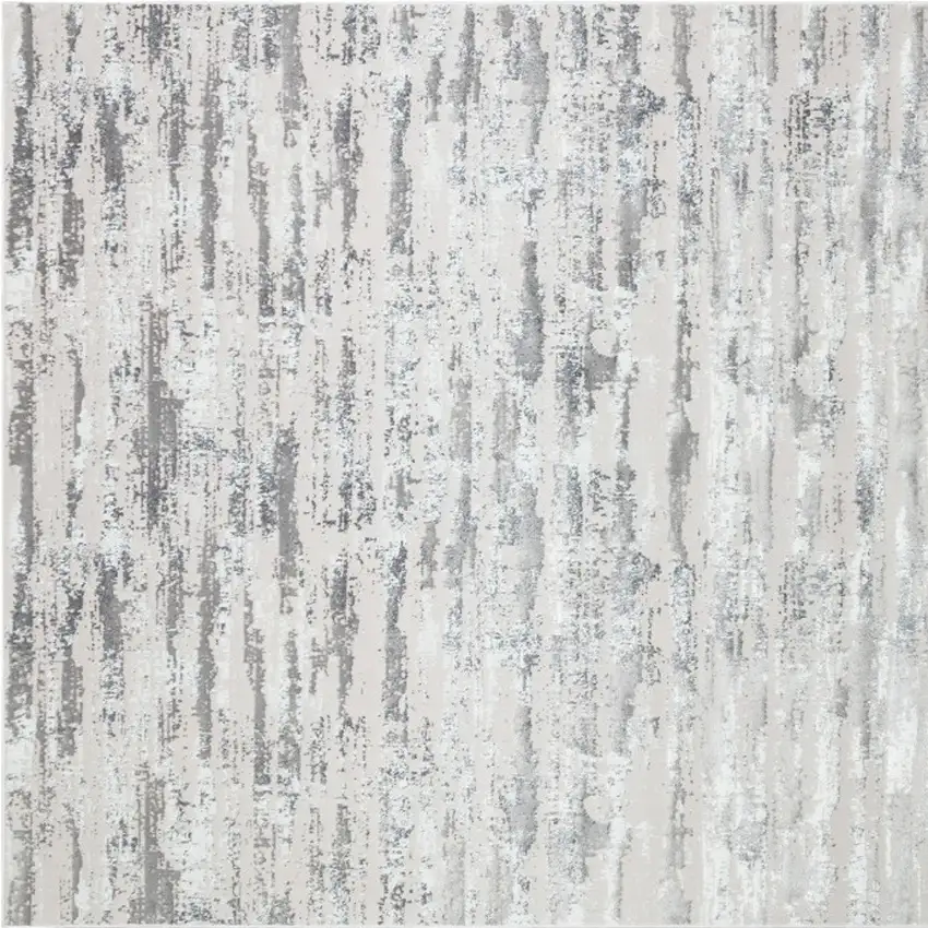 Silver Abstract Washable Non Skid Area Rug With Fringe Photo 3