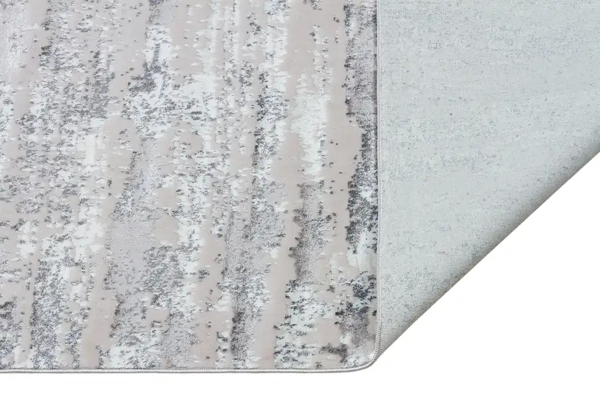 Silver Abstract Washable Non Skid Area Rug With Fringe Photo 4