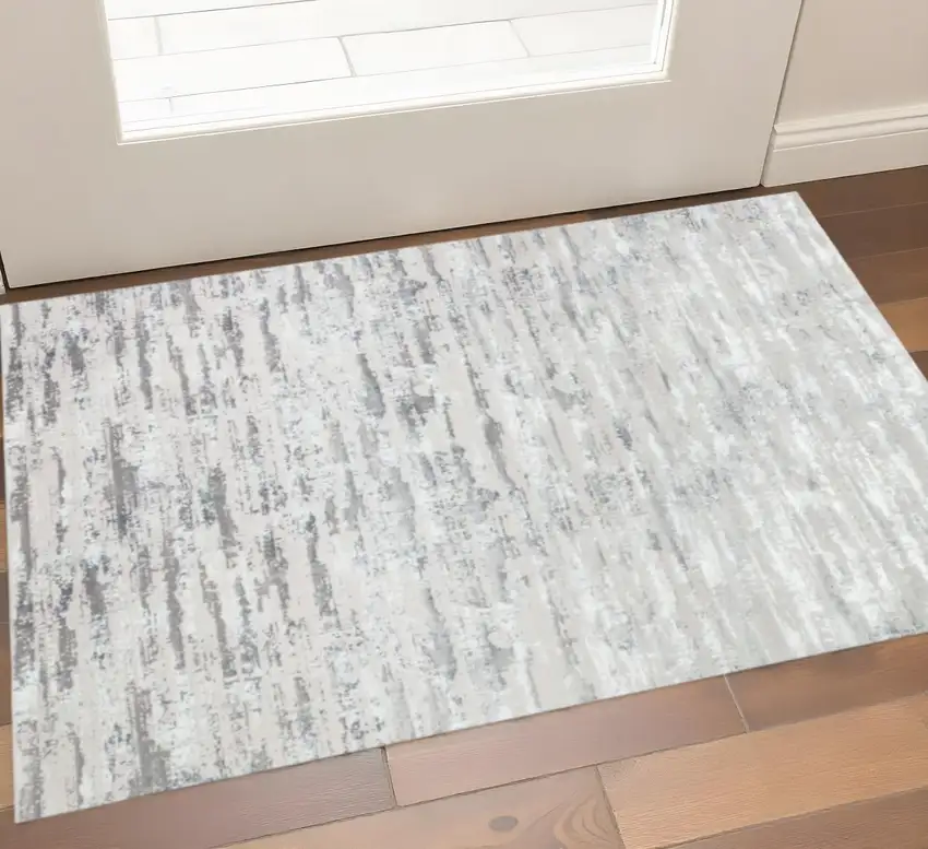 Black and Off White Abstract Washable Non Skid Area Rug Photo 1