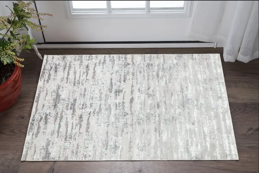 Black and Off White Abstract Washable Non Skid Area Rug Photo 1
