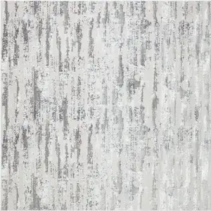 Photo of Silver Abstract Washable Non Skid Area Rug With Fringe
