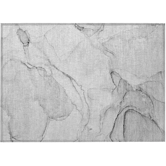Silver Abstract Washable Non Skid Indoor Outdoor Area Rug Photo 7