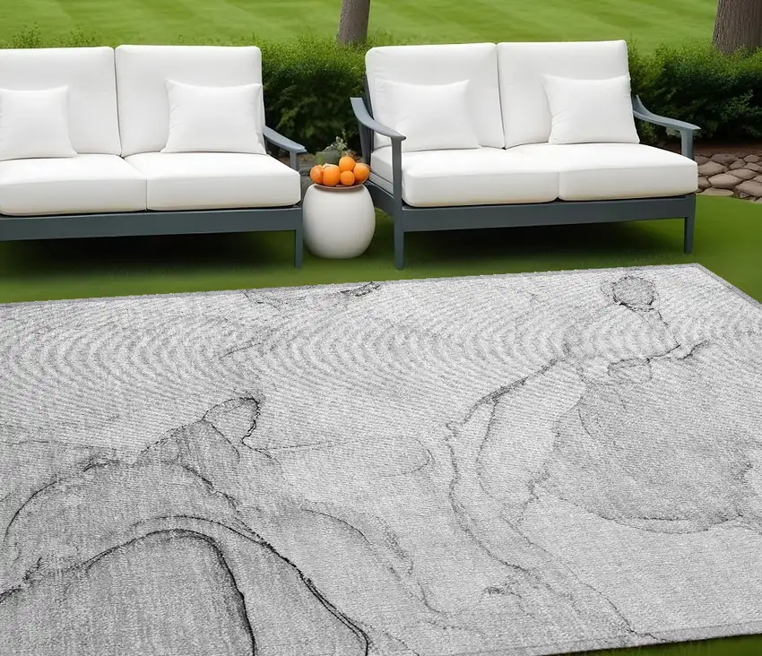Silver Abstract Washable Non Skid Indoor Outdoor Area Rug Photo 1