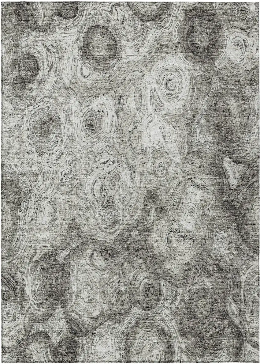 Silver Abstract Washable Non Skid Indoor Outdoor Area Rug Photo 2