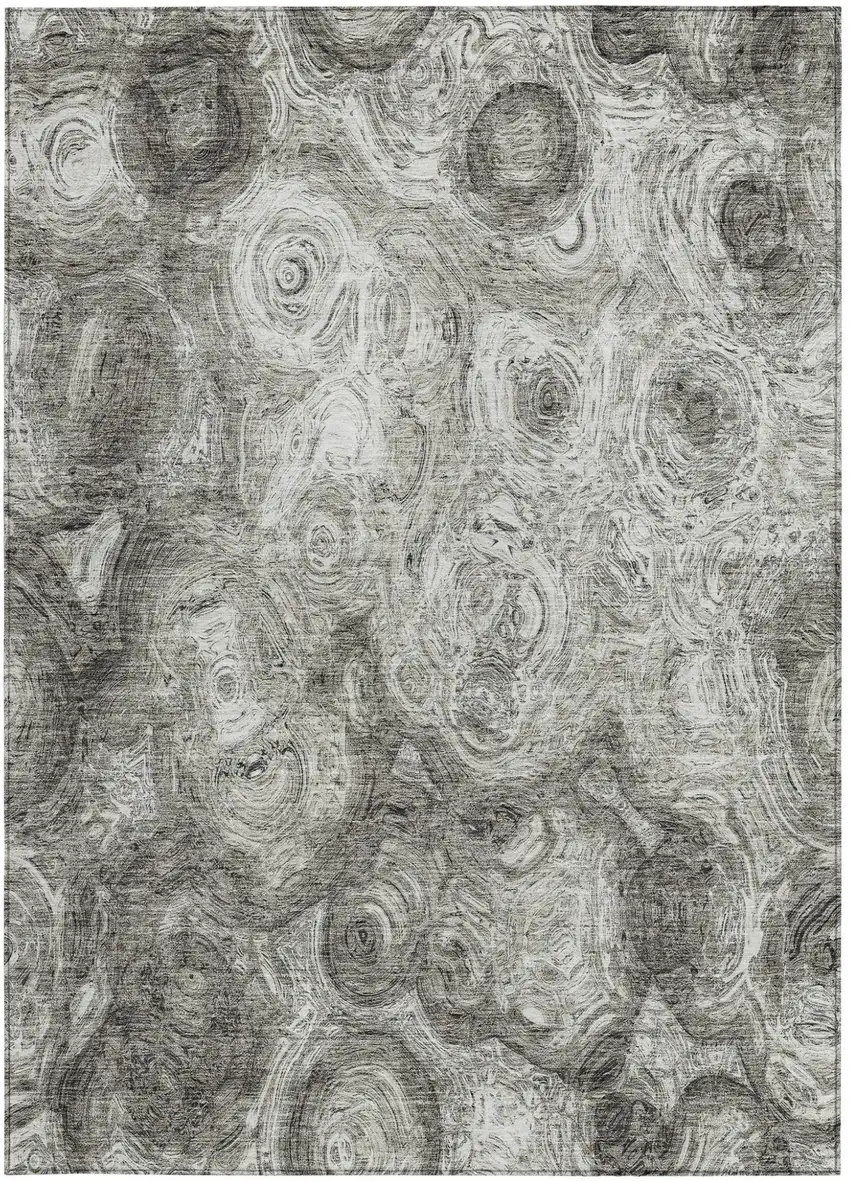 Silver Abstract Washable Non Skid Indoor Outdoor Area Rug Photo 5