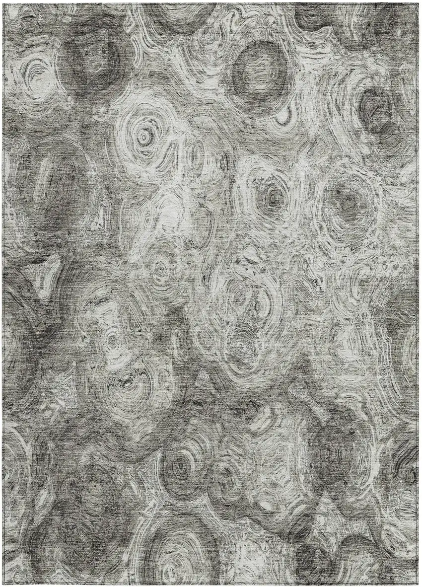 Silver Abstract Washable Non Skid Indoor Outdoor Area Rug Photo 5