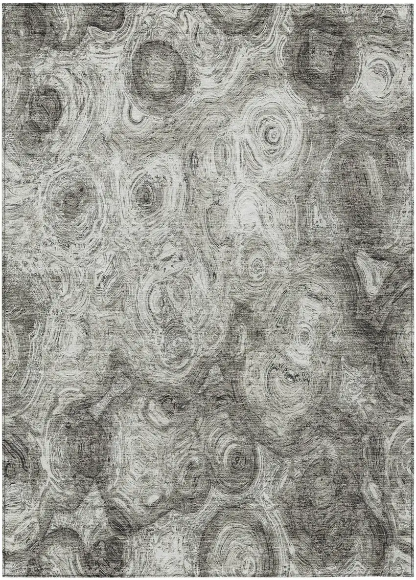 Silver Abstract Washable Non Skid Indoor Outdoor Area Rug Photo 2