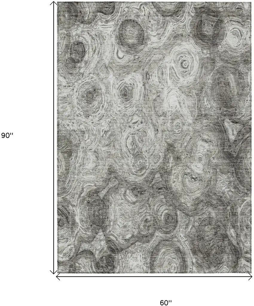 Silver Abstract Washable Non Skid Indoor Outdoor Area Rug Photo 3