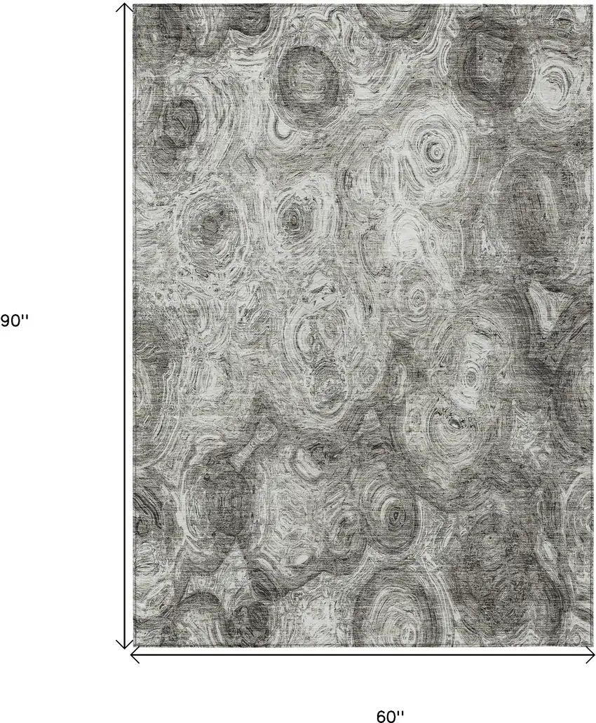 Silver Abstract Washable Non Skid Indoor Outdoor Area Rug Photo 3