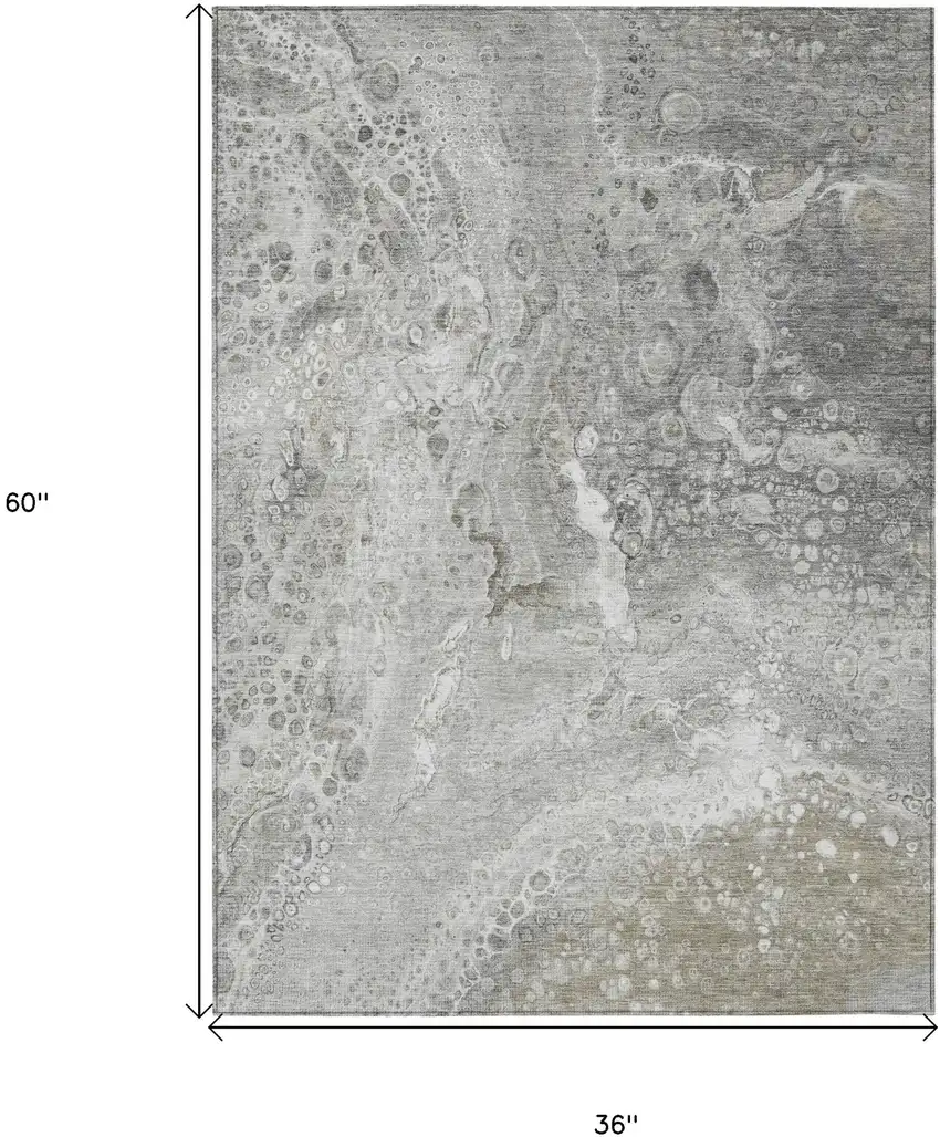 Silver Abstract Washable Non Skid Indoor Outdoor Area Rug Photo 3