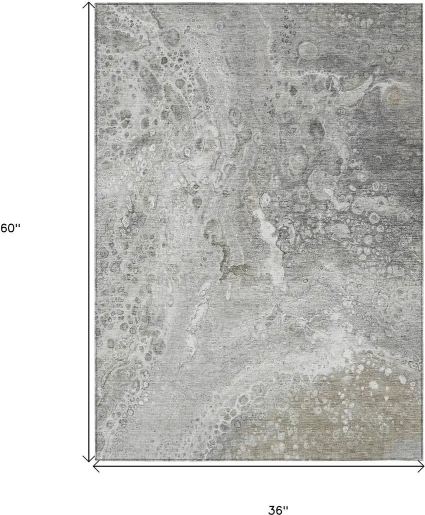 Silver Abstract Washable Non Skid Indoor Outdoor Area Rug Photo 3