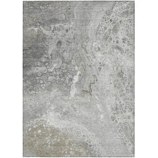 Silver Abstract Washable Non Skid Indoor Outdoor Area Rug Photo 5