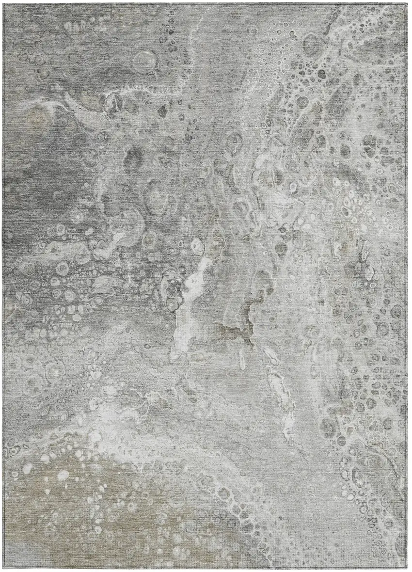 Silver Abstract Washable Non Skid Indoor Outdoor Area Rug Photo 5