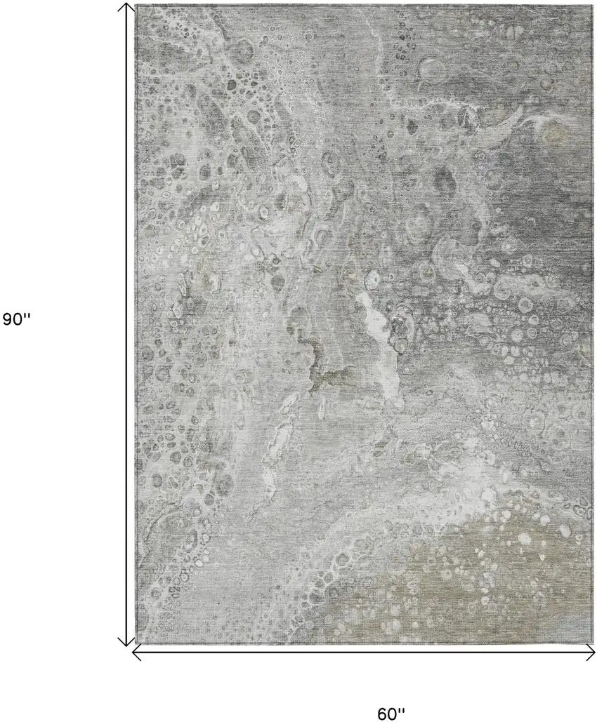 Silver Abstract Washable Non Skid Indoor Outdoor Area Rug Photo 3