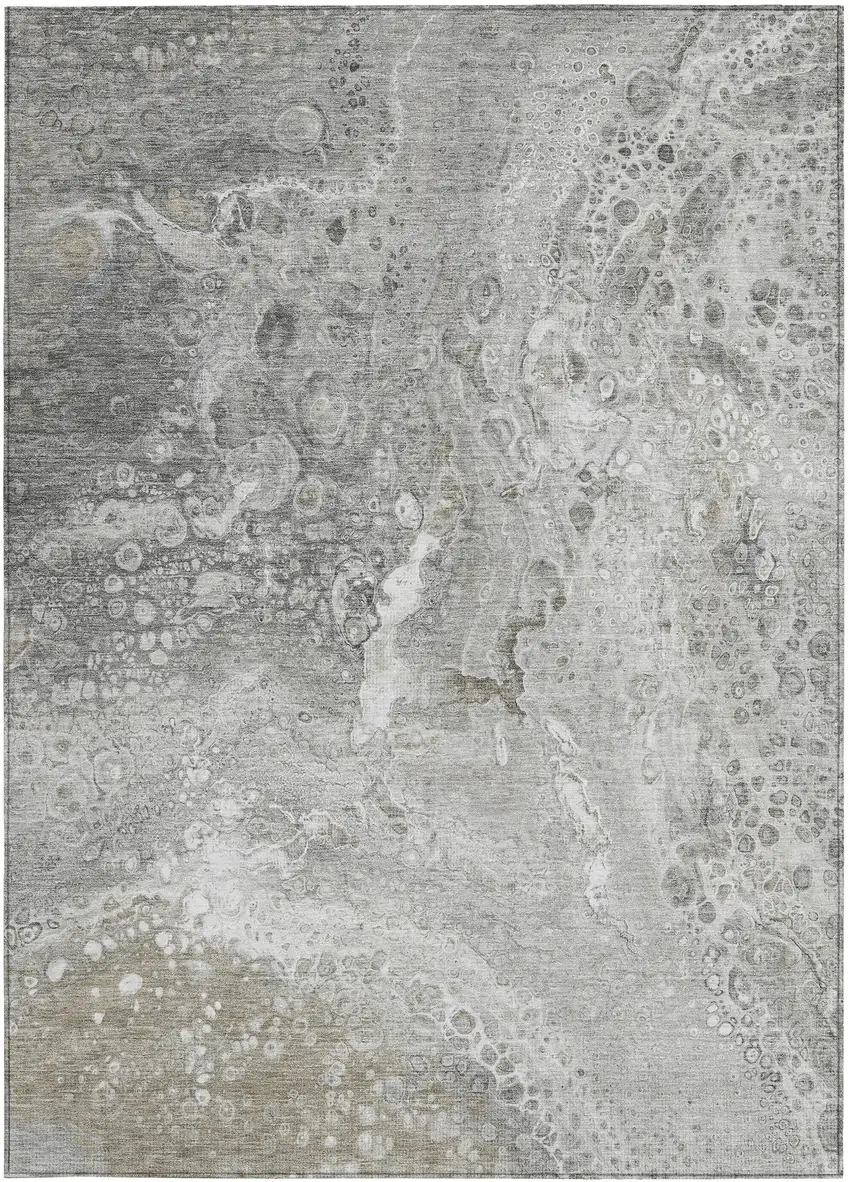 Silver Gray And Taupe Abstract Washable Indoor Outdoor Area Rug Photo 5