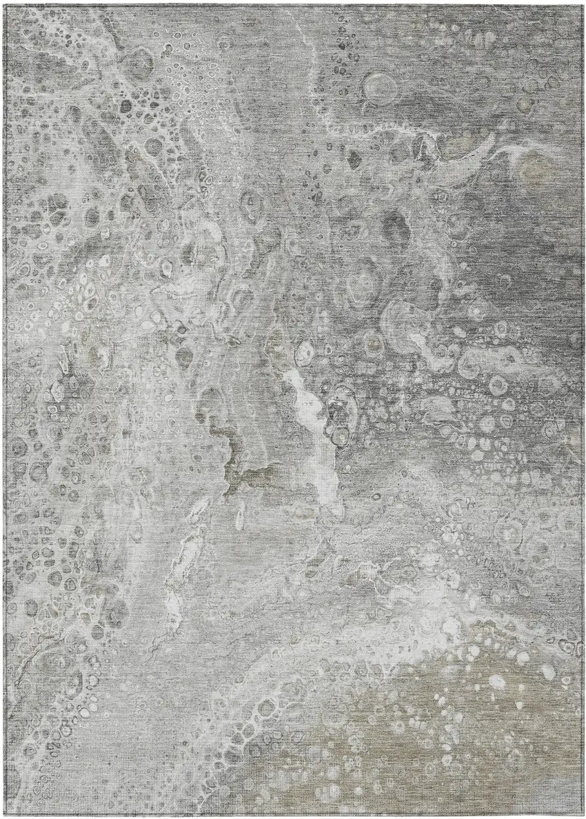 Silver Abstract Washable Non Skid Indoor Outdoor Area Rug Photo 2