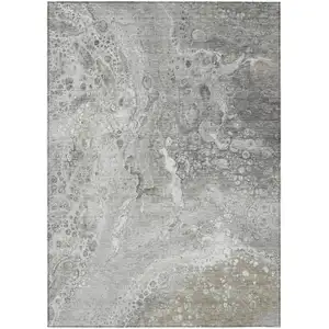 Photo of Silver Abstract Washable Non Skid Indoor Outdoor Area Rug