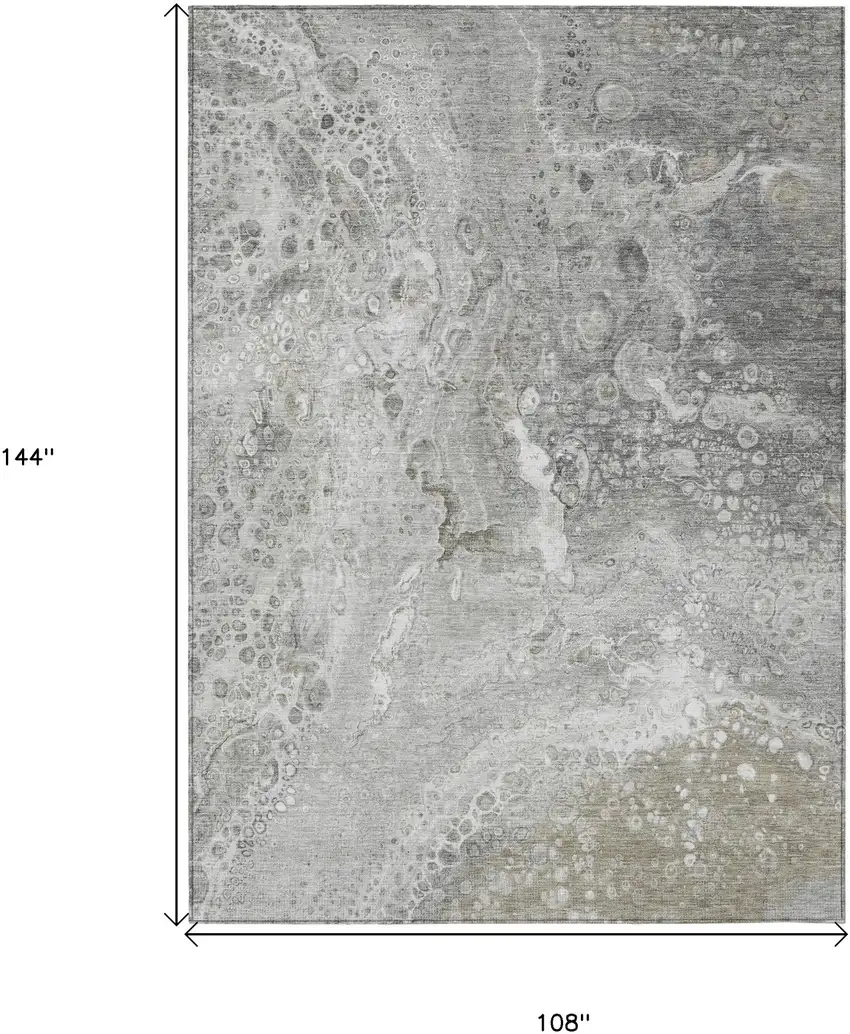 Silver Gray And Taupe Abstract Washable Indoor Outdoor Area Rug Photo 3