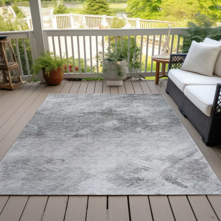 Silver Gray And Ivory Abstract Washable Indoor Outdoor Area Rug Photo 7