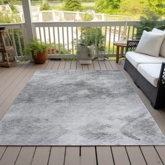 Silver Gray And Ivory Abstract Washable Indoor Outdoor Area Rug Photo 8