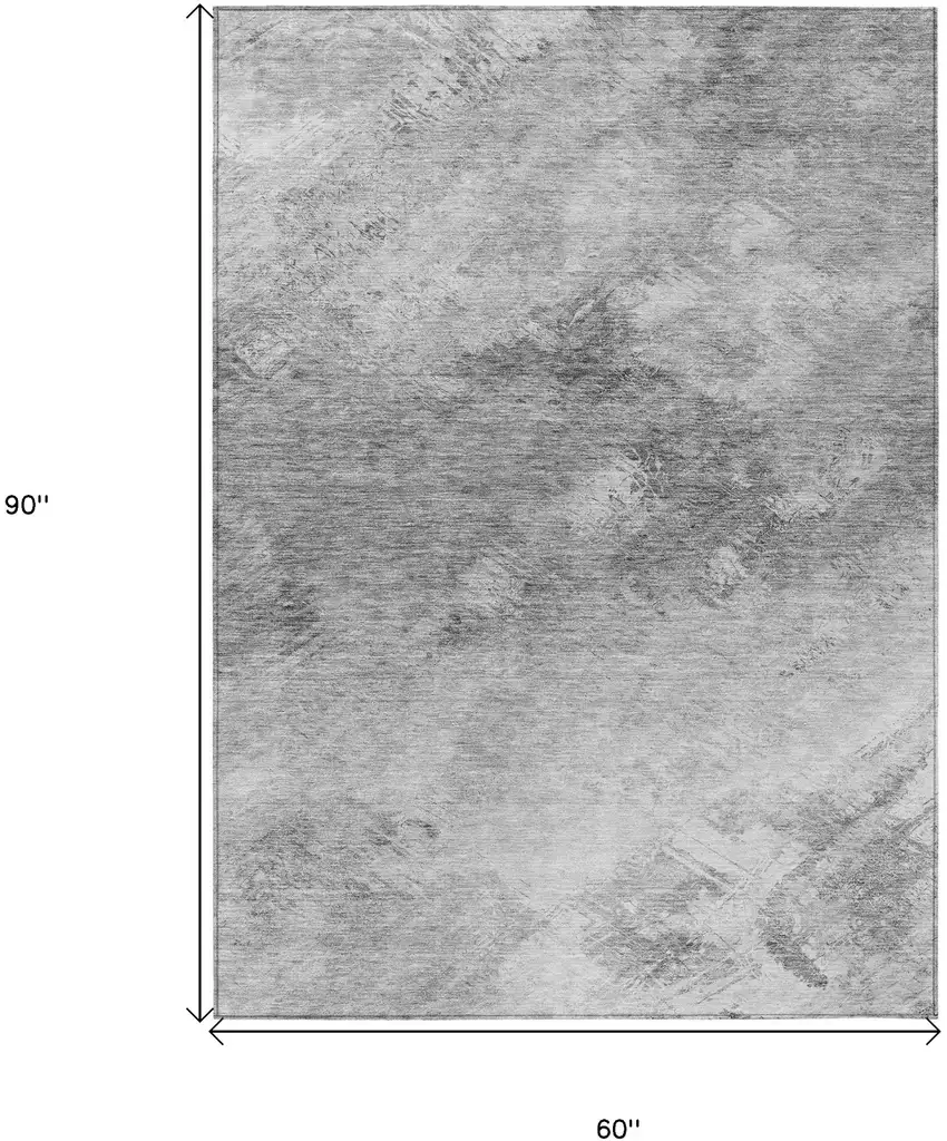 Silver Abstract Washable Non Skid Indoor Outdoor Area Rug Photo 3
