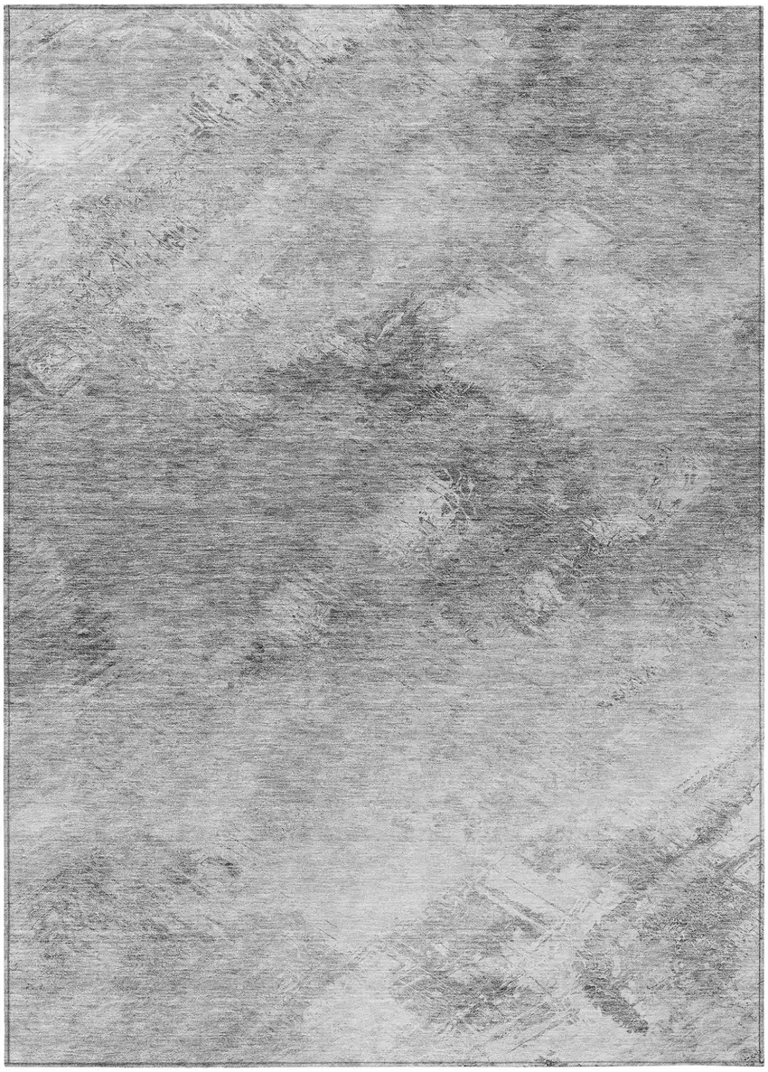 Silver Abstract Washable Non Skid Indoor Outdoor Area Rug Photo 2